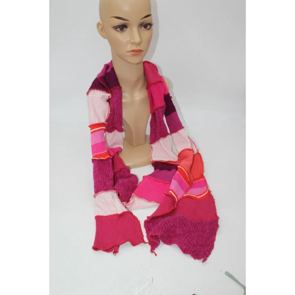 Scarf Upcycled Red Pink White Sweaters Red 8 ft Long Handmade Boho Mens Womens